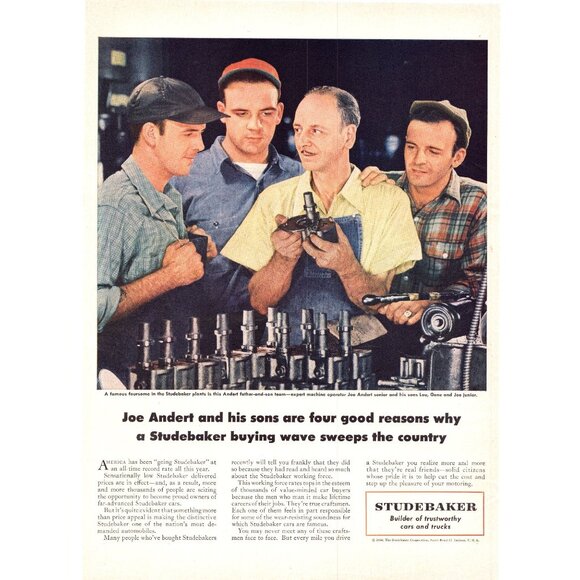 1950 Studebaker Engine Car Parts Vintage Print Ad Mechanic Car Shop 50s Wall Art - Picture 1 of 2